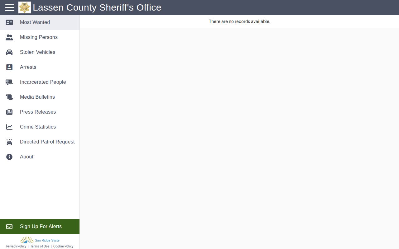 Lassen County arrest warrants and most wanted route