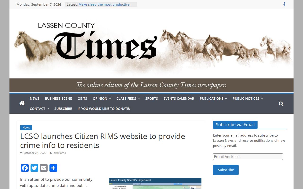 Lassen County recent arrests Citizen RIMS launch report